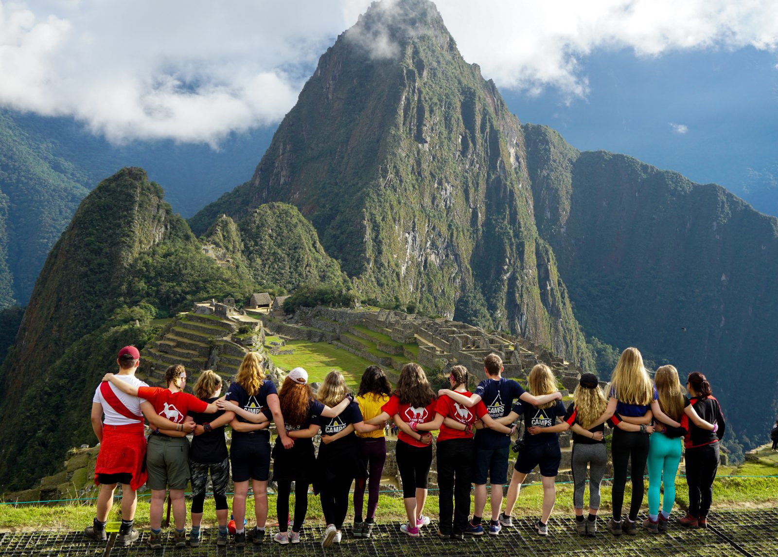 Students standing on a Camps International Expedition in front of Machu Picchu