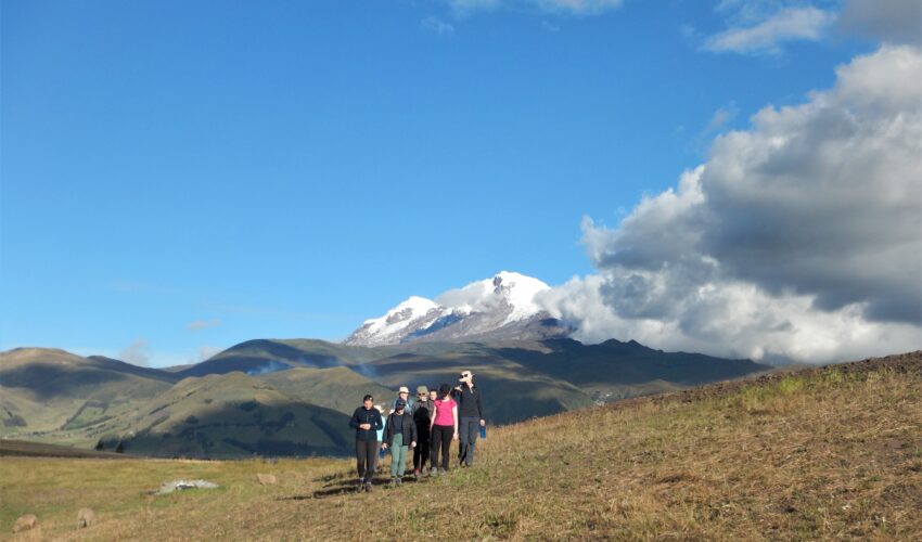 Travellers trekking through Ecuador.