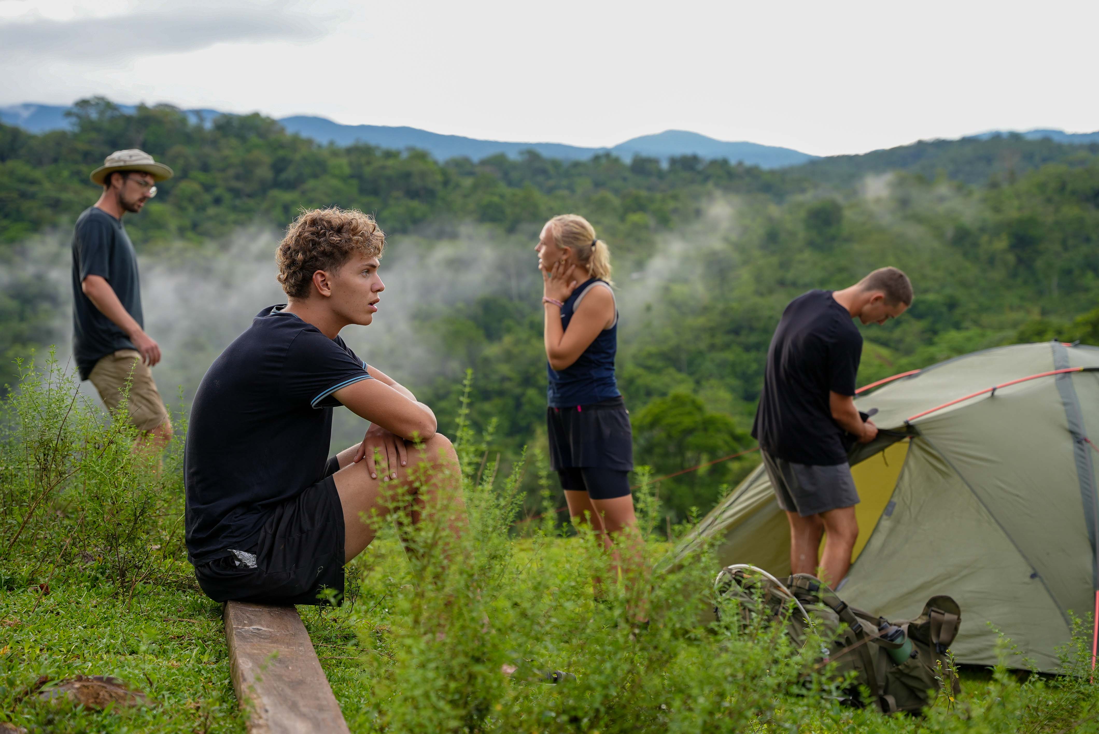 Travellers setting up tent accommodation. Costa Rica