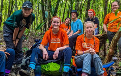 Group of students on a Camps International expedition in Borneo completing the trek portion of their trip.