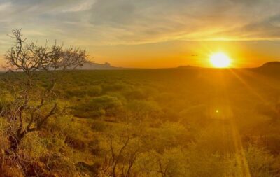 View of the sun setting from the Marangu Hills.