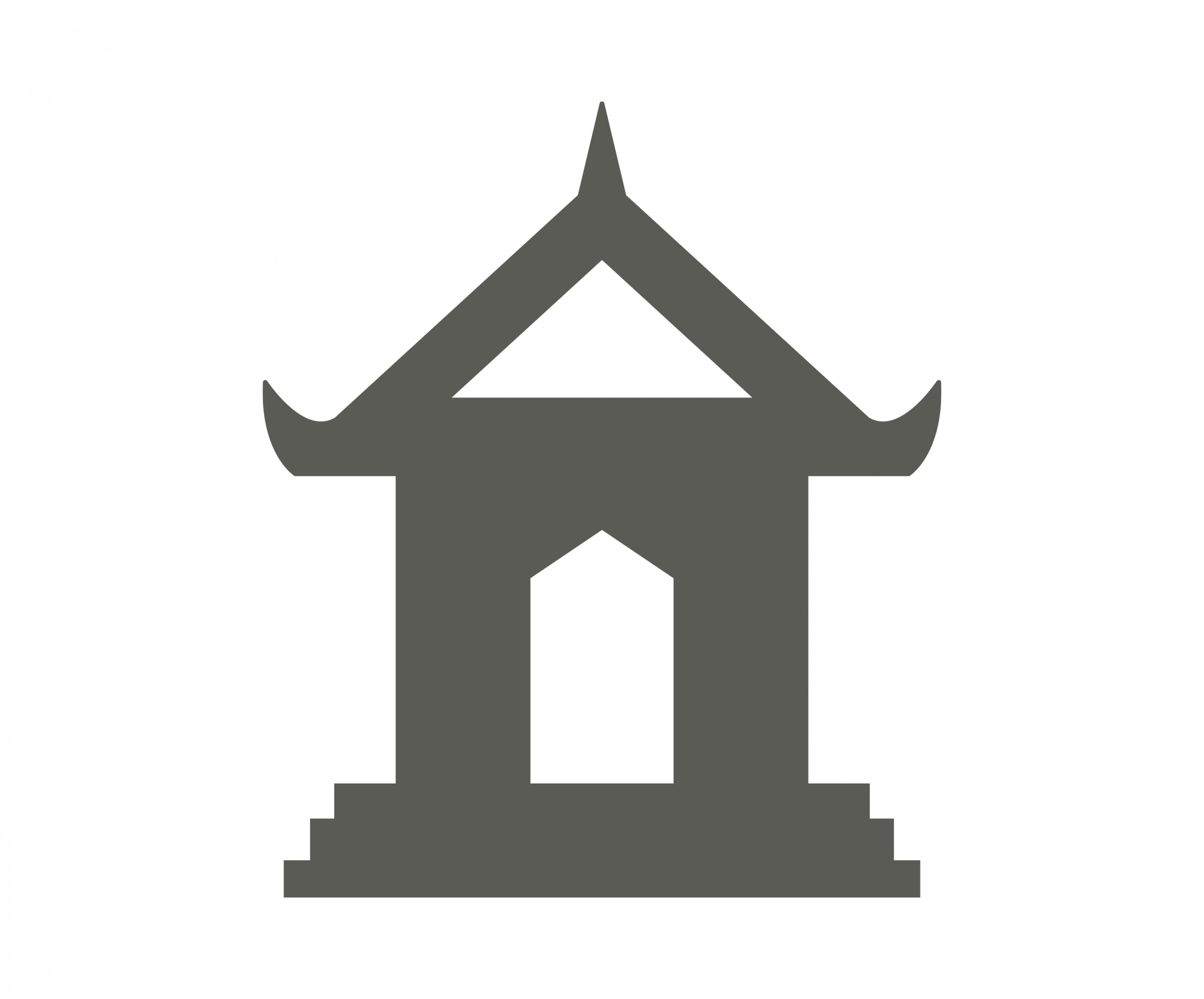 Grey graphic of a temple