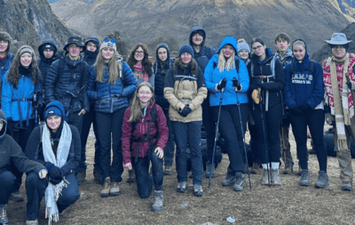 A group of students on a Camps International expedition in Peru on the Salkantay Trail to Machu Picchu